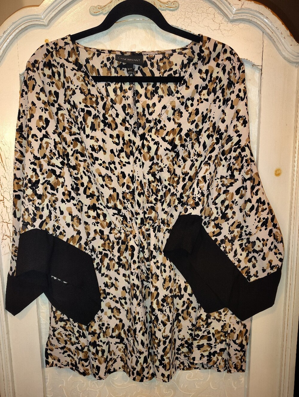 Lane Bryant 18/20 Leopard Print Blouse - Black/Tan/Cream